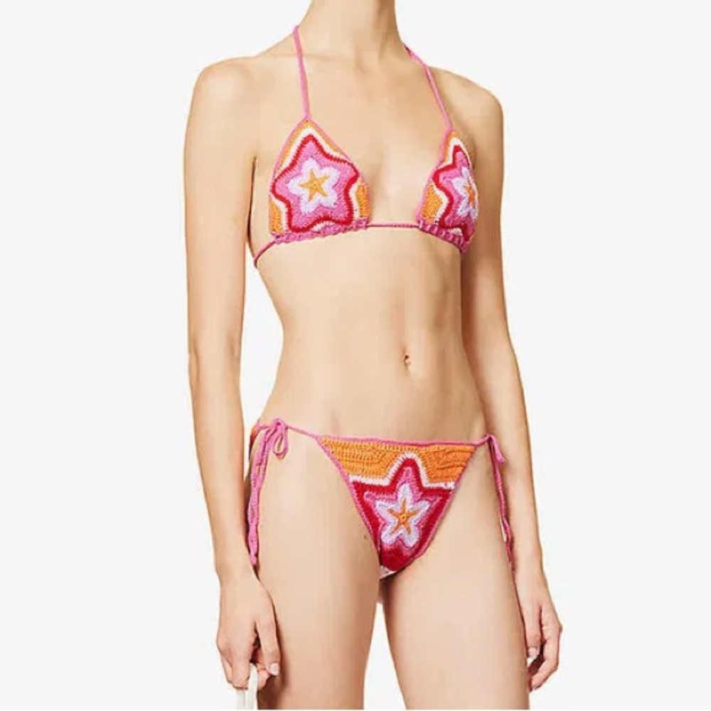 House of Sunny Women’s Starfish Crochet Bikini, orange and pink, size 2